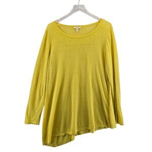 Eileen Fisher Organic Linen Tunic Top Womens XL Bright Yellow Asymmetrical